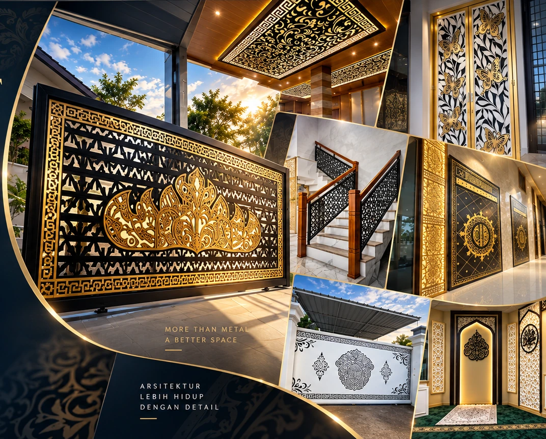Artwork kolase pilihan pemilik King Laser Art: pagar, plafon, railing dan panel dekoratif